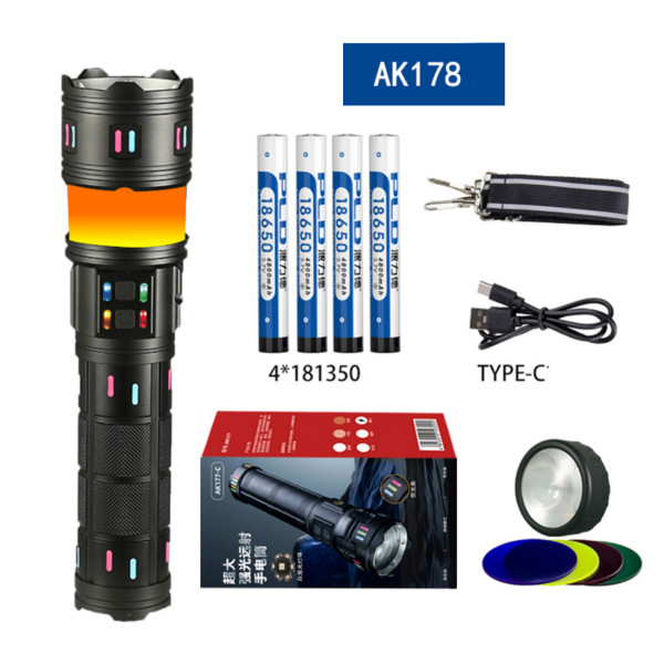 Ліхтар NIGHT VISION FLUORESCENCE AK178-WHITE LASER LED PM60-TG+COB 8x18650 3.7V Power Bank ЗУ Type-C Zoom 5 Фільтрів