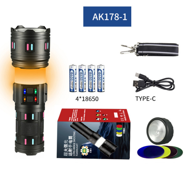 Ліхтар NIGHT VISION FLUORESCENCE AK178-1-WHITE LASER LED PM60-TG+COB 4x18650 Power Bank ЗУ Type-C Zoom 5 Фільтрів Ліхтар NIGHT VISION FLUORESCENCE AK178-1-WHITE LASER LED PM60-TG+COB 4x18650 Power Bank ЗУ Type-C Zoom 5 Фільтрів