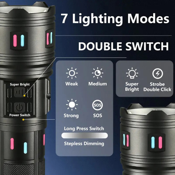 Ліхтар NIGHT VISION FLUORESCENCE AK178-1-WHITE LASER LED PM60-TG+COB 4x18650 Power Bank ЗУ Type-C Zoom 5 Фільтрів Ліхтар NIGHT VISION FLUORESCENCE AK178-1-WHITE LASER LED PM60-TG+COB 4x18650 Power Bank ЗУ Type-C Zoom 5 Фільтрів