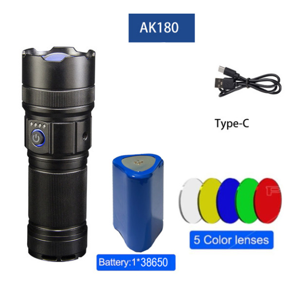 Ліхтар AK180 WHITE LASER LED PM30-TG 1х38650 Power Bank ЗП Type-C Zoom 5 Фільтрів Ліхтар AK180 WHITE LASER LED PM30-TG 1х38650 Power Bank ЗП Type-C Zoom 5 Фільтрів