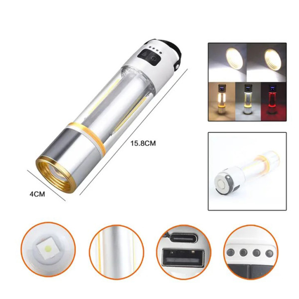 Ліхтар MULTIFUNCTION КЕМПІНГ YES-666-LED White+Yellow+Red 1000LUM Li-Ion Акумулятор Магніт Гачок ЗП Type-C Ліхтар MULTIFUNCTION КЕМПІНГ YES-666-LED White+Yellow+Red 1000LUM Li-Ion Акумулятор Магніт Гачок ЗП Type-C