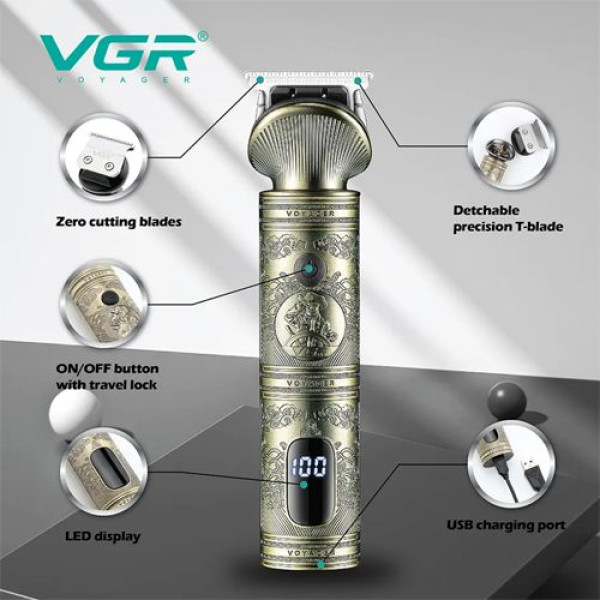 Машинка (триммер) для стрижки волосся VGR V-962, Professional, 4 насадки, LED Display