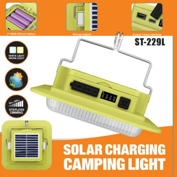 Ліхтар Кемпінг 229L-SMD White+Yellow 3х18650 Сонячна Панель Power Bank ЗП Type-C Магніт Гачок Ліхтар Кемпінг 229L-SMD White+Yellow 3х18650 Сонячна Панель Power Bank ЗП Type-C Магніт Гачок