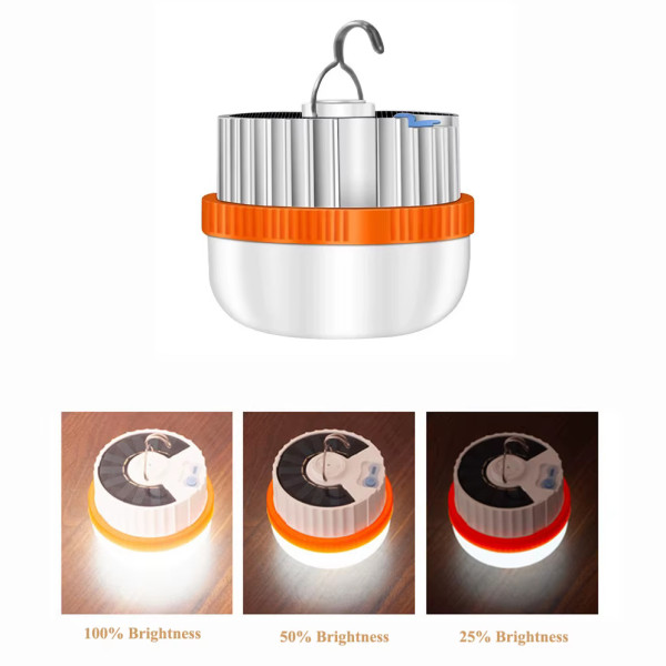 Ліхтар Кемпінг T1-SMD Li-Ion Акумулятор Сонячна Панель ЗП Type-C Гачок