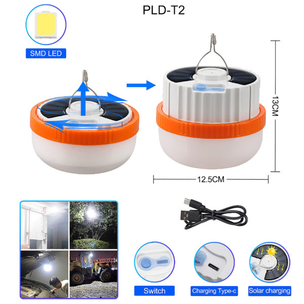 Ліхтар Кемпінг T2-SMD Li-Ion Акумулятор Сонячна Панель ЗП Type-C Гачок Ліхтар Кемпінг T2-SMD Li-Ion Акумулятор Сонячна Панель ЗП Type-C Гачок