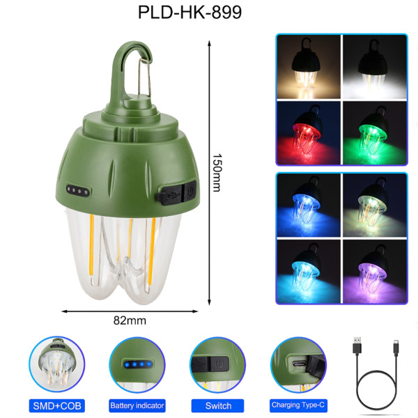 Ліхтар Кемпінг 899-SMD RGB + COB Вольфрамова Лампа Li-Ion Акумулятор ЗП Type-C Гачок