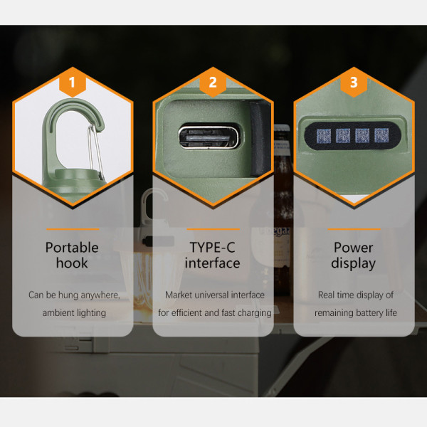 Ліхтар Кемпінг 899-SMD RGB + COB Вольфрамова Лампа Li-Ion Акумулятор ЗП Type-C Гачок