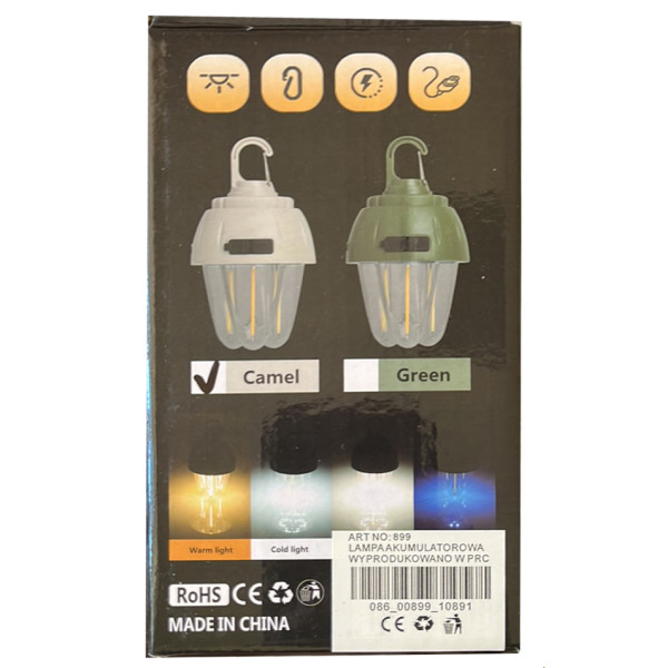 Ліхтар Кемпінг 899-SMD RGB + COB Вольфрамова Лампа Li-Ion Акумулятор ЗП Type-C Гачок