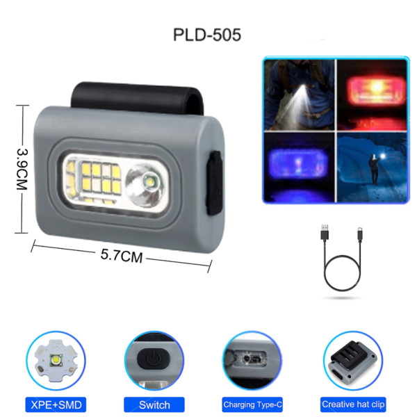 Ліхтар Налобний 505-XPE+8SMD White+Red+Blue Li-Ion Акумулятор ЗП Type-C Кліпса На Магніті