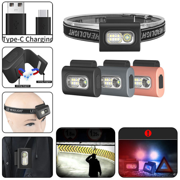 Ліхтар Налобний 505-XPE+8SMD White+Red+Blue Li-Ion Акумулятор ЗП Type-C Кліпса На Магніті