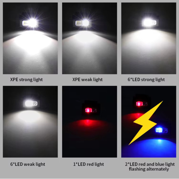 Ліхтар Налобний 505-XPE+8SMD White+Red+Blue Li-Ion Акумулятор ЗП Type-C Кліпса На Магніті