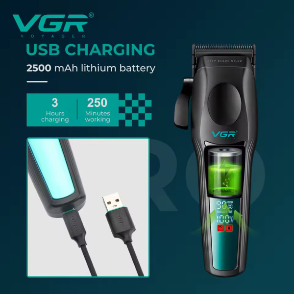 Акумуляторна Машинка Для Стрижки VGR V-195 GREEN 8 Насадок 9000 RPM 2500 mAh LED Display Акумуляторна Машинка Для Стрижки VGR V-195 GREEN 8 Насадок 9000 RPM 2500 mAh LED Display
