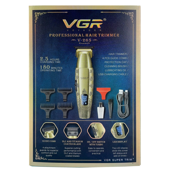 Тример VGR V-265 4 Насадки 1600mAh 8000 RPM LED Display Тример VGR V-265 4 Насадки 1600mAh 8000 RPM LED Display