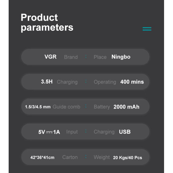 Тример VGR V-987 RED, 3 насадки, LED display