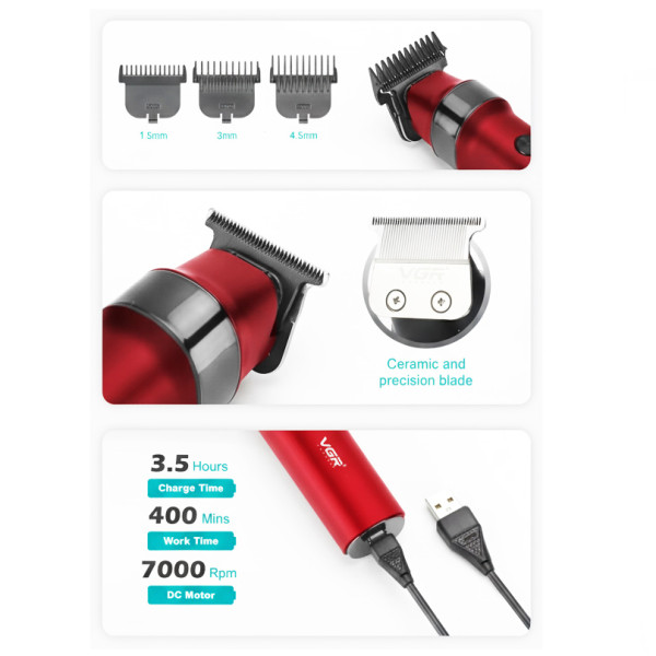 Тример VGR V-987 RED, 3 насадки, LED display