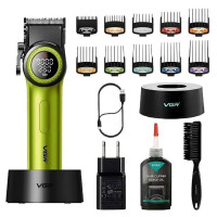 Акумуляторна Машинка Для Стрижки Clipper VGR V-001 GREEN 10 Насадок 9000 RPM 4600 mAh LED Light LED Display