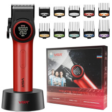 Аккумуляторная машинка для стрижки (clipper) VGR V-001 RED, 10 насадок, 9000 RPM, 4600 mAh, LED light, LED display