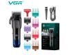 Аккумуляторная машинка для стрижки (clipper) VGR V-013 BLUE, 8 насадок, 6500 RPM, 2000 mAh, LED display
