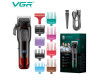 Акумуляторна Машинка Для Стрижки Clipper VGR V-013 RED 8 Насадок 6500 RPM 2000 mAh LED Display