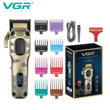 Аккумуляторная машинка для стрижки (clipper) VGR V-027, 8 насадок, 7000 RPM, 2600 mAh, LED display