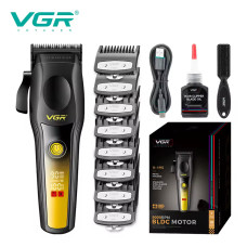 Аккумуляторная машинка для стрижки (clipper) VGR V-195 GOLD, 8 насадок, 9000 RPM, 2500 mAh, LED display