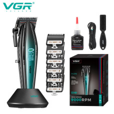 Аккумуляторная машинка для стрижки (clipper) VGR V-270, 6 насадок, 9000 RPM, 2500 mAh, LED display