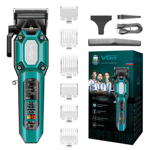 Акумуляторна Машинка Для Стрижки VGR V-600 GREEN 6 Насадок Регулятор Висоти LED Display 7000 RPM