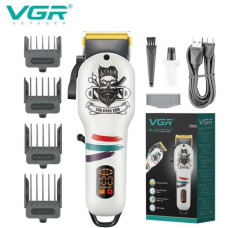 Аккумуляторная машинка для стрижки (clipper) VGR V-699 WHITE, 4 насадки, LED display