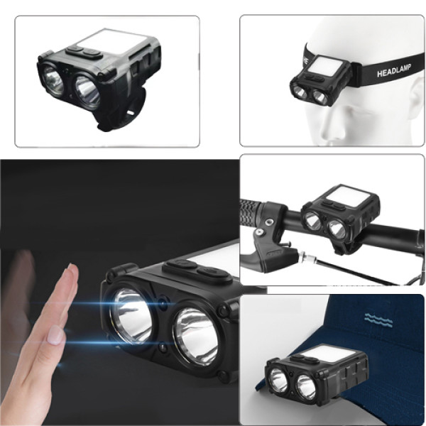 Велофонарь + на лоб SH-T808-2XPE+20SMD(white+red), Motion Sensor,  Li-Ion аккум., ЗУ Type-C, Box