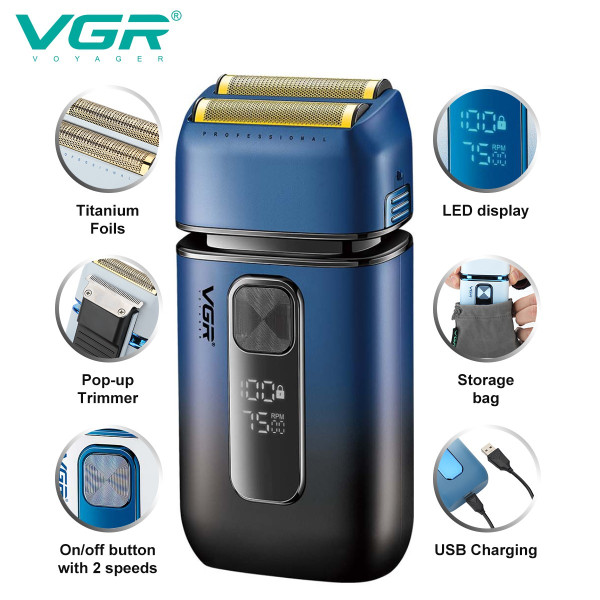 Електробритва VGR V-362 шейвер, подвійне лезо, IPX6, LED Display