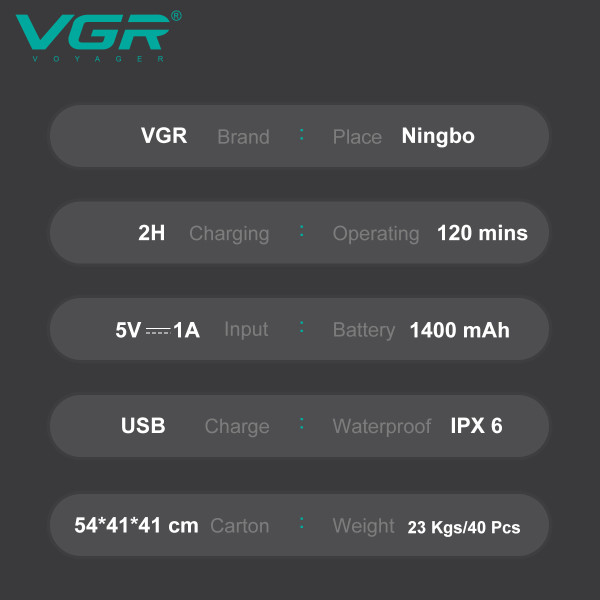 Електробритва VGR V-362 шейвер, подвійне лезо, IPX6, LED Display