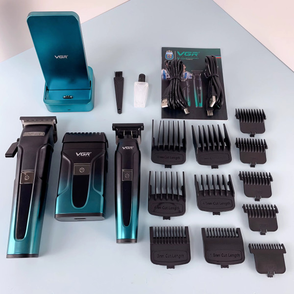 Комплект VGR 3 в 1 V-694 BLUE Акумуляторна Машинка Для Стрижки Clipper Тример і Електроблотва Шейвер Комплект VGR 3 в 1 V-694 BLUE Акумуляторна Машинка Для Стрижки Clipper Тример і Електроблотва Шейвер