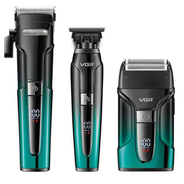 Комплект VGR 3 в 1 V-694 BLUE Акумуляторна Машинка Для Стрижки Clipper Тример і Електроблотва Шейвер Комплект VGR 3 в 1 V-694 BLUE Акумуляторна Машинка Для Стрижки Clipper Тример і Електроблотва Шейвер