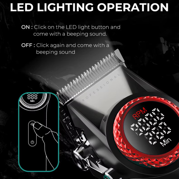 Акумуляторна Машинка Для Стрижки VGR V-001 RED 10 Насадок 9000 RPM 4600 mAh LED Light LED Display