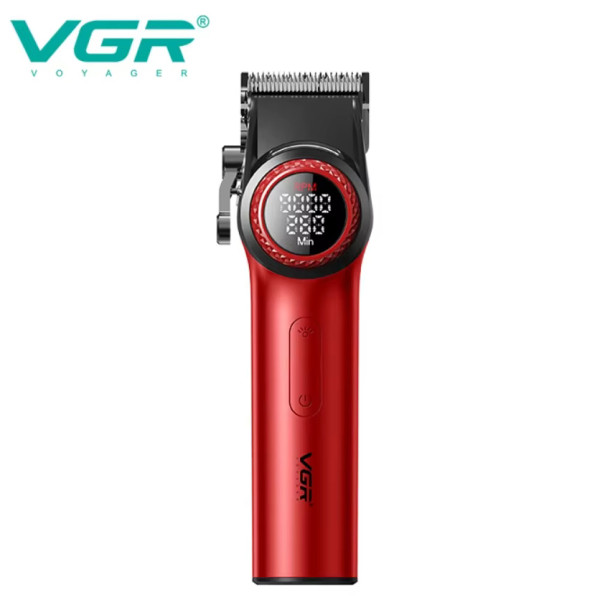 Акумуляторна Машинка Для Стрижки VGR V-001 RED 10 Насадок 9000 RPM 4600 mAh LED Light LED Display