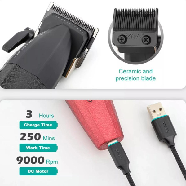 Комплект VGR 2 в 1 V-640 RED аккумуляторная машинка для стрижки (clipper) и триммер