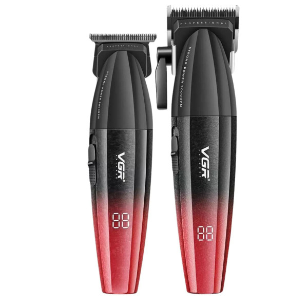 Комплект VGR 2 в 1 V-640 RED аккумуляторная машинка для стрижки (clipper) и триммер