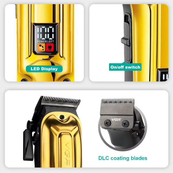 Акумуляторна Машинка Для Стрижки VGR V-138 BLACK 4 Насадки 7000 RPM 2500 mAh LED Display Акумуляторна Машинка Для Стрижки VGR V-138 BLACK 4 Насадки 7000 RPM 2500 mAh LED Display