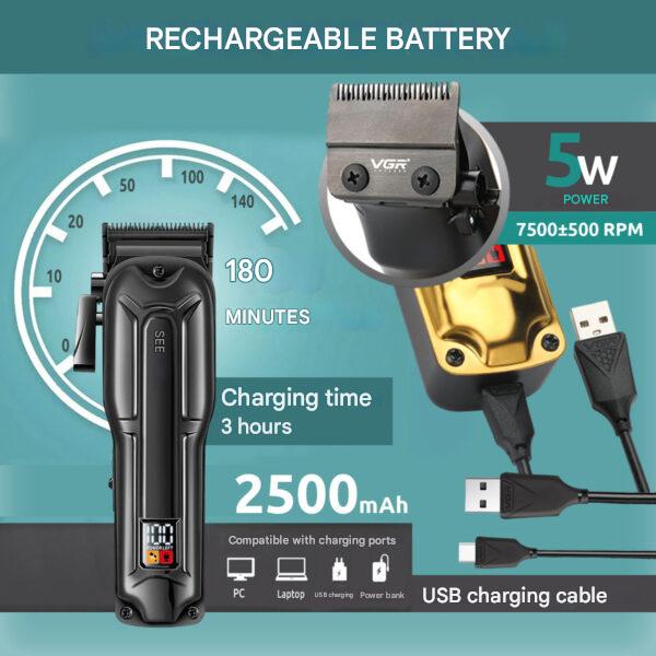 Акумуляторна Машинка Для Стрижки VGR V-138 BLACK 4 Насадки 7000 RPM 2500 mAh LED Display Акумуляторна Машинка Для Стрижки VGR V-138 BLACK 4 Насадки 7000 RPM 2500 mAh LED Display