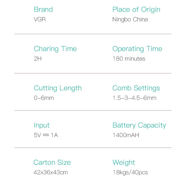 Тример VGR V-170 4 Насадки IPX5 Тример VGR V-170 4 Насадки IPX5