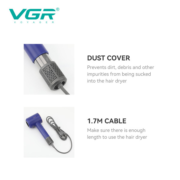 Фен профессиональный VGR V-445 BLUE, 3 уровня обдува, 4 уровня температуры, 1600 Вт, 110000 RPM