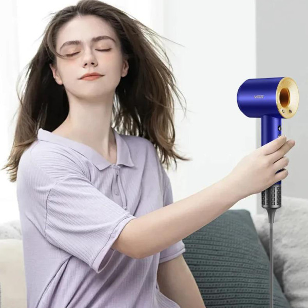 Фен профессиональный VGR V-445 BLUE, 3 уровня обдува, 4 уровня температуры, 1600 Вт, 110000 RPM