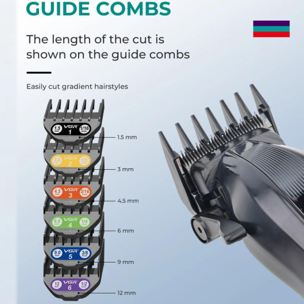 Акумуляторна Машинка Для Стрижки VGR V-273 GREEN 6 Насадок 8000 RPM 3000 mAh LED Display Акумуляторна Машинка Для Стрижки VGR V-273 GREEN 6 Насадок 8000 RPM 3000 mAh LED Display
