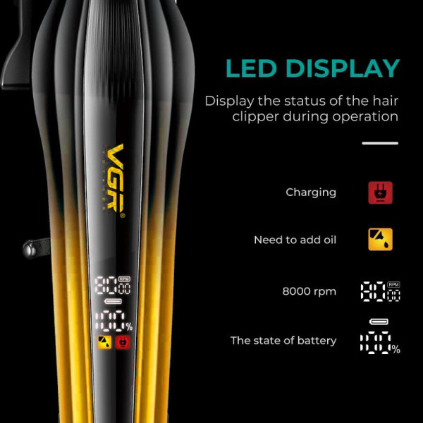 Акумуляторна Машинка Для Стрижки VGR V-273 GOLD 6 Насадок 8000 RPM 3000 mAh LED Display Акумуляторна Машинка Для Стрижки VGR V-273 GOLD 6 Насадок 8000 RPM 3000 mAh LED Display