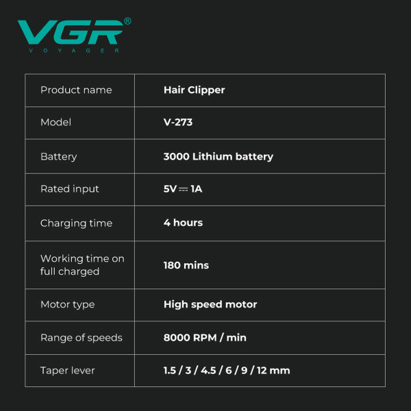 Акумуляторна Машинка Для Стрижки VGR V-273 GOLD 6 Насадок 8000 RPM 3000 mAh LED Display Акумуляторна Машинка Для Стрижки VGR V-273 GOLD 6 Насадок 8000 RPM 3000 mAh LED Display