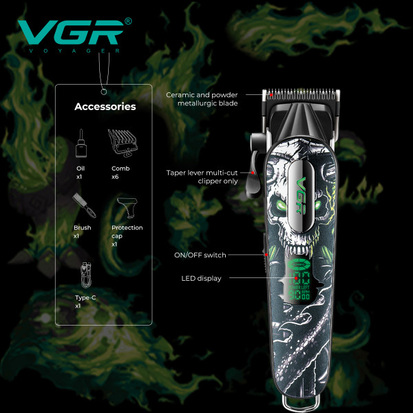 Акумуляторна Машинка Для Стрижки VGR V-279 GREEN 6 Насадок 9000 RPM 2500 mAh LED Display Акумуляторна Машинка Для Стрижки VGR V-279 GREEN 6 Насадок 9000 RPM 2500 mAh LED Display