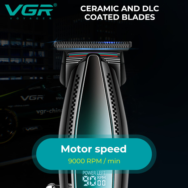 Триммер VGR V-992 GREEN, 9000 RPM, 2000 mAh, 3 насадки, LED display