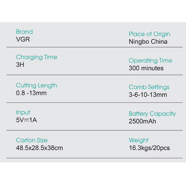 Акумуляторна Машинка Для Стрижки VGR V-685 4 Насадки LED Display Акумуляторна Машинка Для Стрижки VGR V-685 4 Насадки LED Display