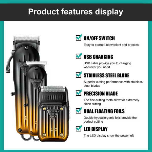 Комплект VGR 3 в 1 V-644 Акумуляторна Машинка Для Стрижки Clipper Тример і Електробритва Шейвер Комплект VGR 3 в 1 V-644 Акумуляторна Машинка Для Стрижки Clipper Тример і Електробритва Шейвер