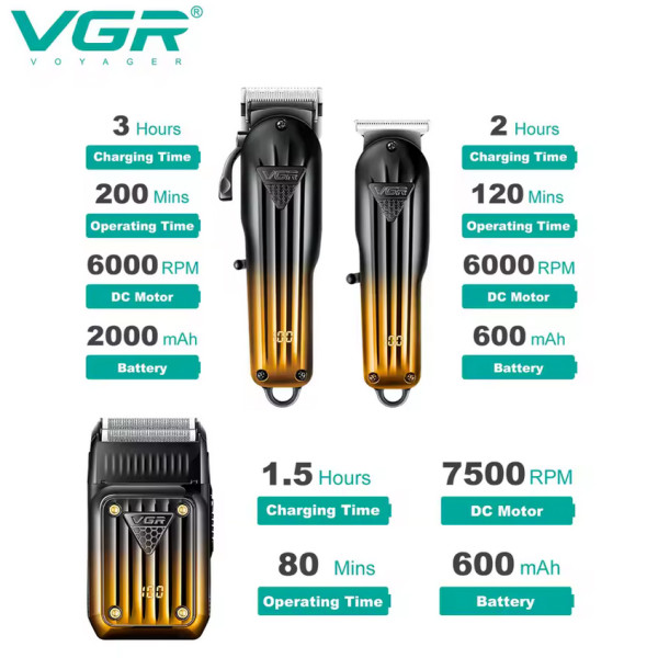 Комплект VGR 3 в 1 V-644 Акумуляторна Машинка Для Стрижки Clipper Тример і Електробритва Шейвер Комплект VGR 3 в 1 V-644 Акумуляторна Машинка Для Стрижки Clipper Тример і Електробритва Шейвер